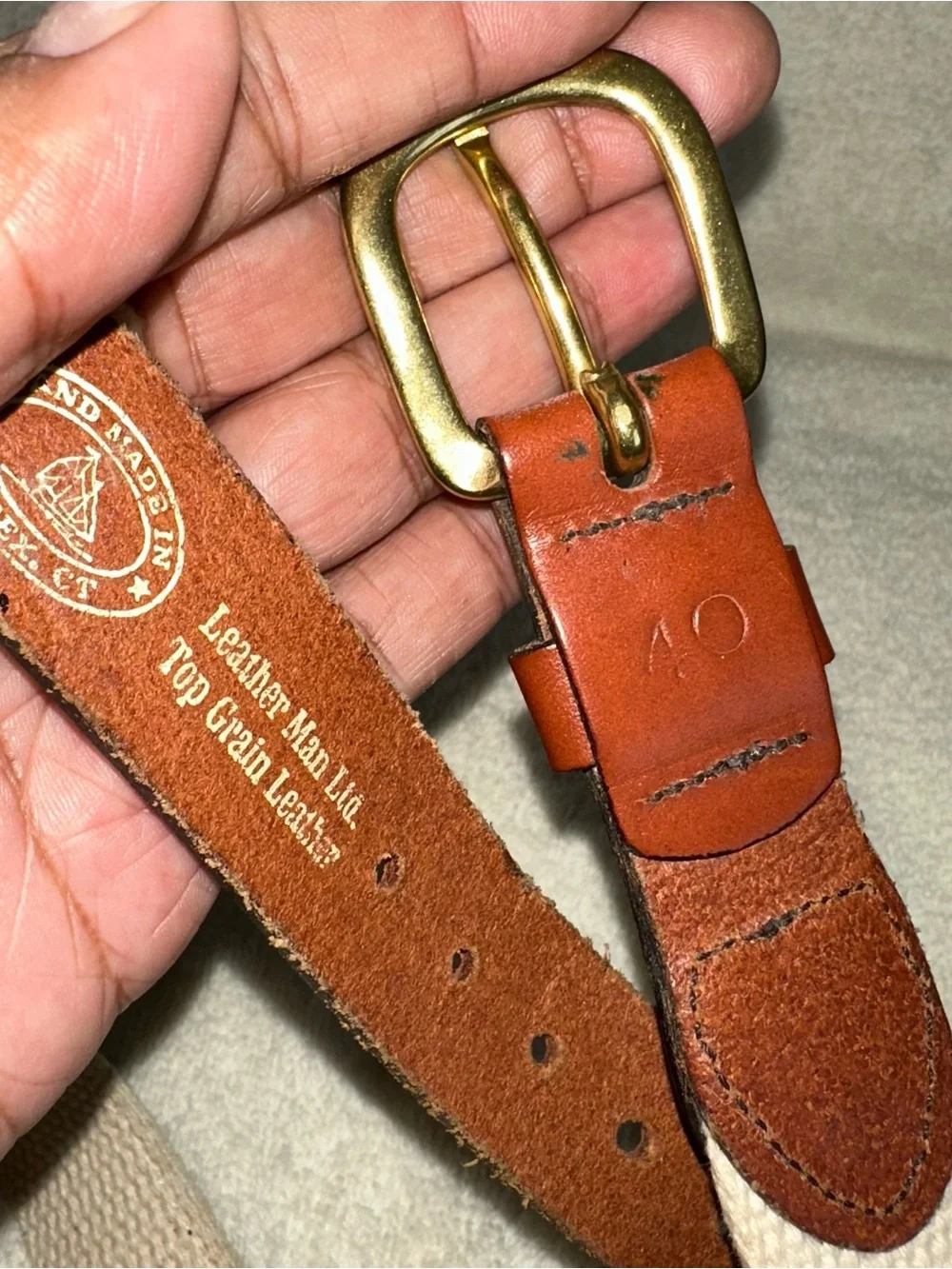 Vintage Leather Man Ltd Boat Ribbon Belt Brass Buckle Preppy Navy Sz 40